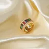 Kashi Amazon Cross-border European and American new fashionable and individual hip-hop seven-color copper inlaid zircon high-end design ring details Picture